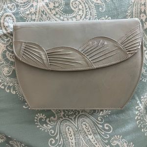 Vintage leather bag with shoulder strap soft grey color